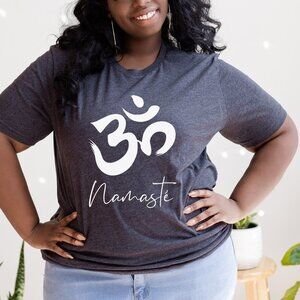 Namaste Graphic Crew Neck Short Sleeve Tee Shirt. Yoga Shirt